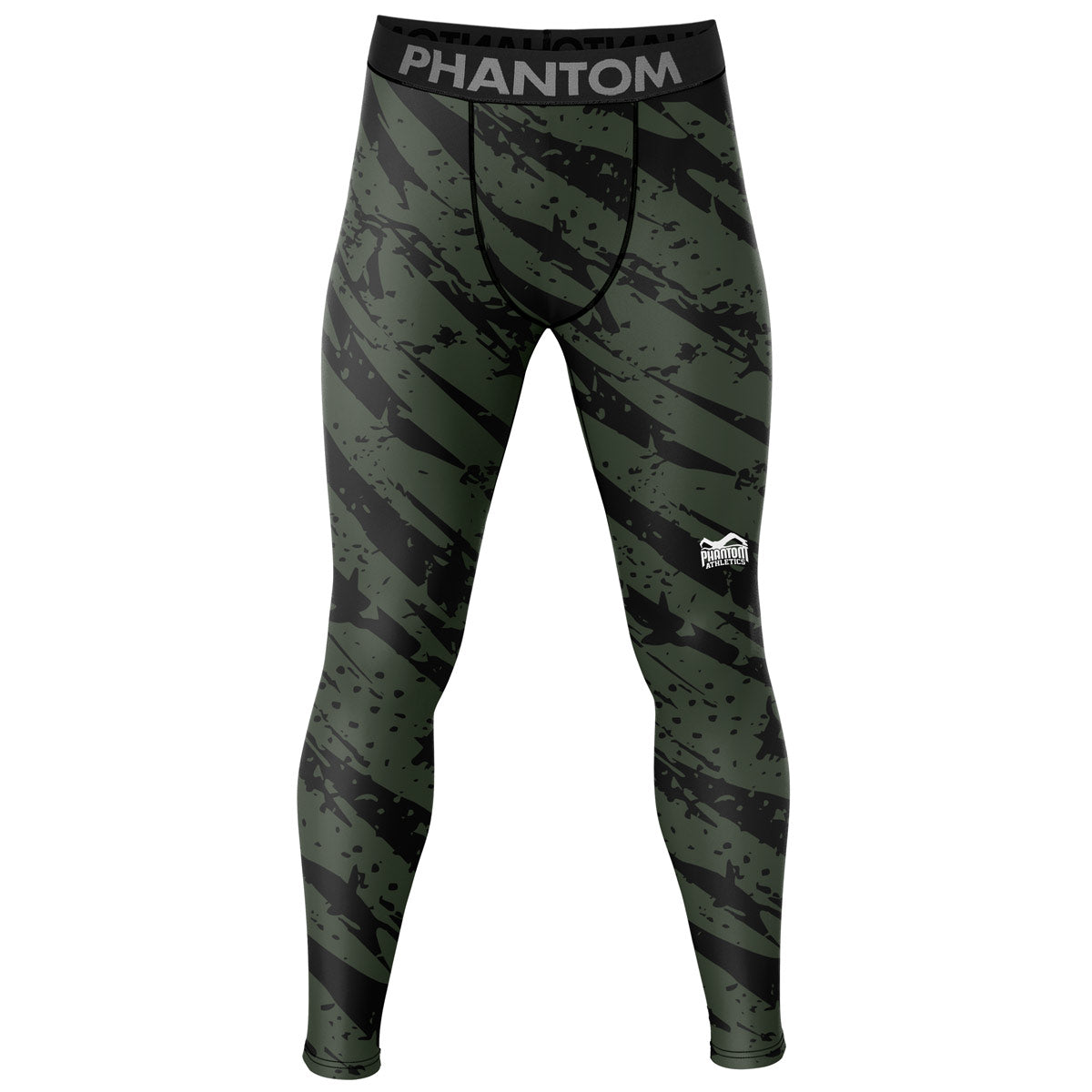 Lange Compression Tights von Phantom für deinen Kampfsport. Überragende Qualität, Passform und Komfort. Perfekt für MMA, Grappling, Muay Thai, BJJ oder auch Ringen. Die beste Kampfsport Legging auf dem Markt. Hier im schwarz grünen Camo Tiger Look.