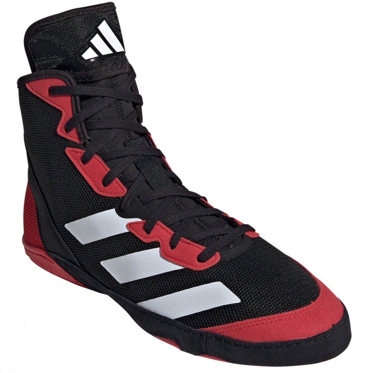 Diese Adidas Adizero Wrestling Shoes sind speziell für Ringen und Grappling entwickelt und bieten dank ihrer griffigen Sohle Stabilität und Kontrolle. Das atmungsaktive Material sorgt für ein angenehmes Tragegefühl, während das Schwarz-Rot-Design modernen Stil ins Training bringt.