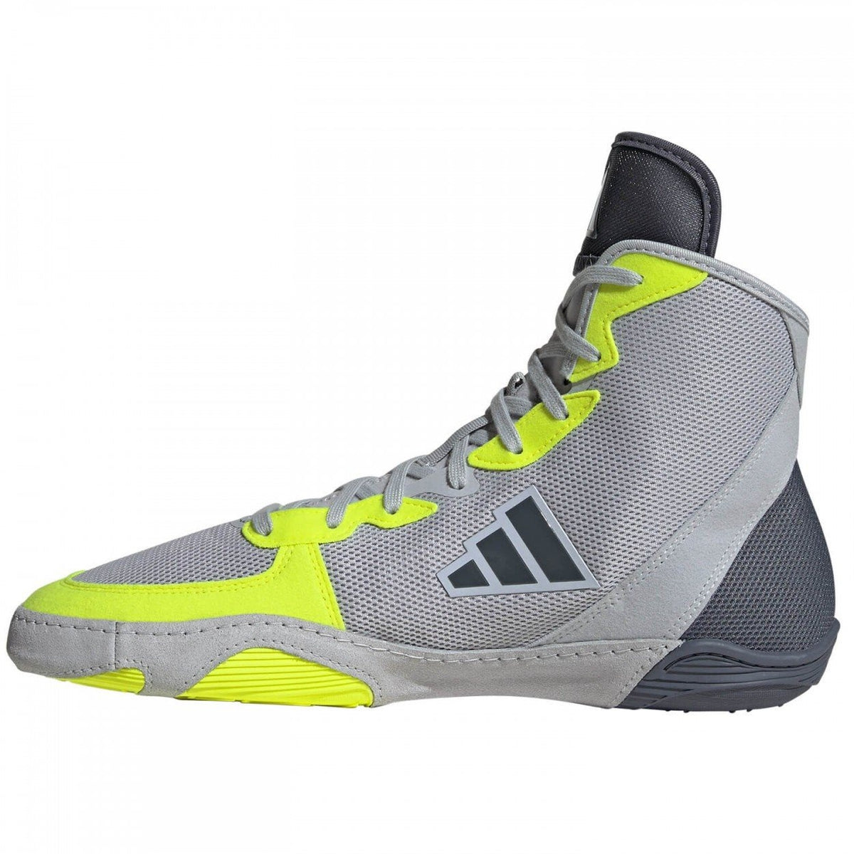 Diese Adidas Adizero Wrestling Shoes sind speziell für Ringen und Grappling konzipiert und bieten durch die griffige Außensohle und das atmungsaktive Material hohen Tragekomfort. Das moderne Design in Grau und Neon kombiniert Stil mit Performance.