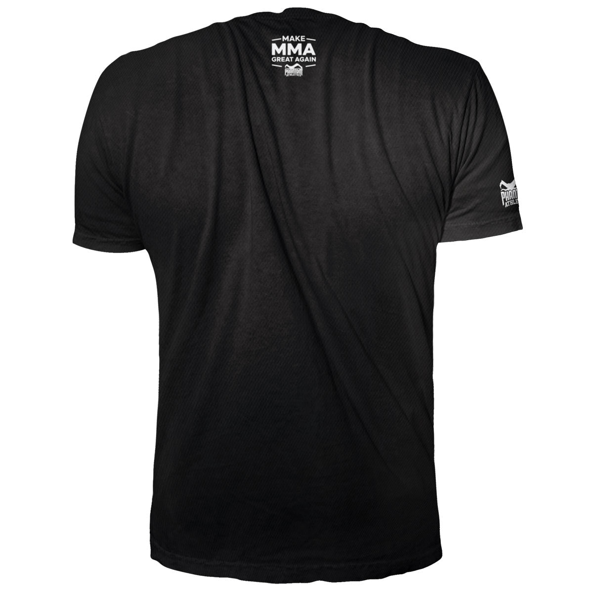 Schwarzes Phantom Athletics Trainingsshirt mit athletischer Passform, speziell für MMA-Training und Workouts entwickelt. Strapazierfähig und schweißableitend für optimale Leistung.