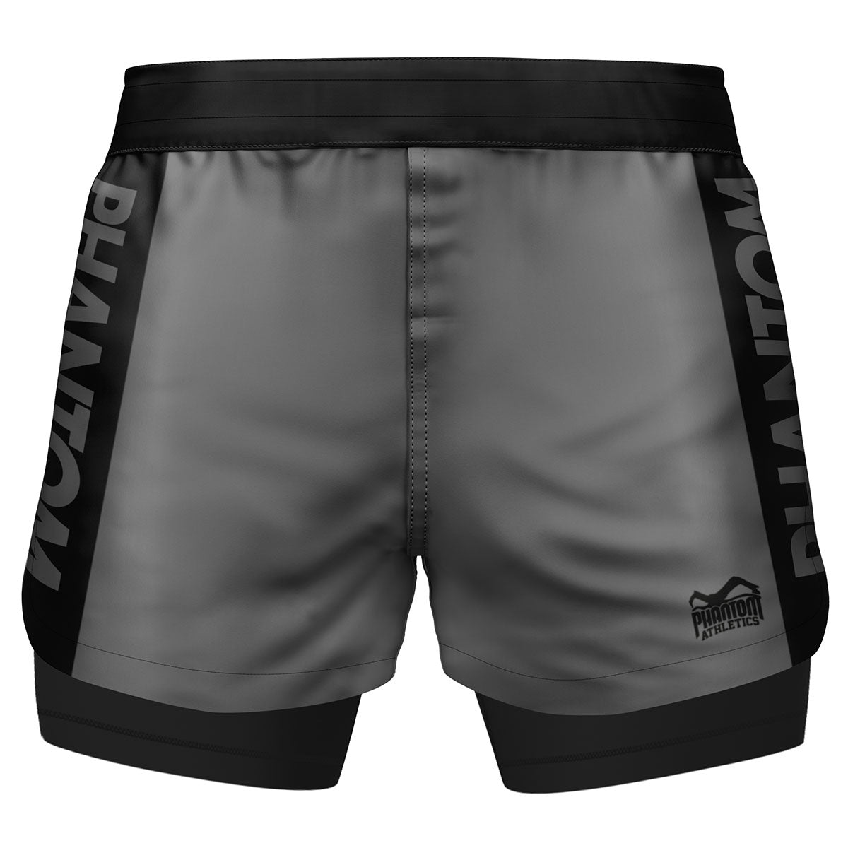 Phantom Athletics Fusion 2in1 Fightshorts Apex Grau – Leichte und flexible Shorts mit integriertem Kompressionslayer für optimalen Halt und Bewegungsfreiheit. Perfekt für MMA, Grappling und intensives Training.