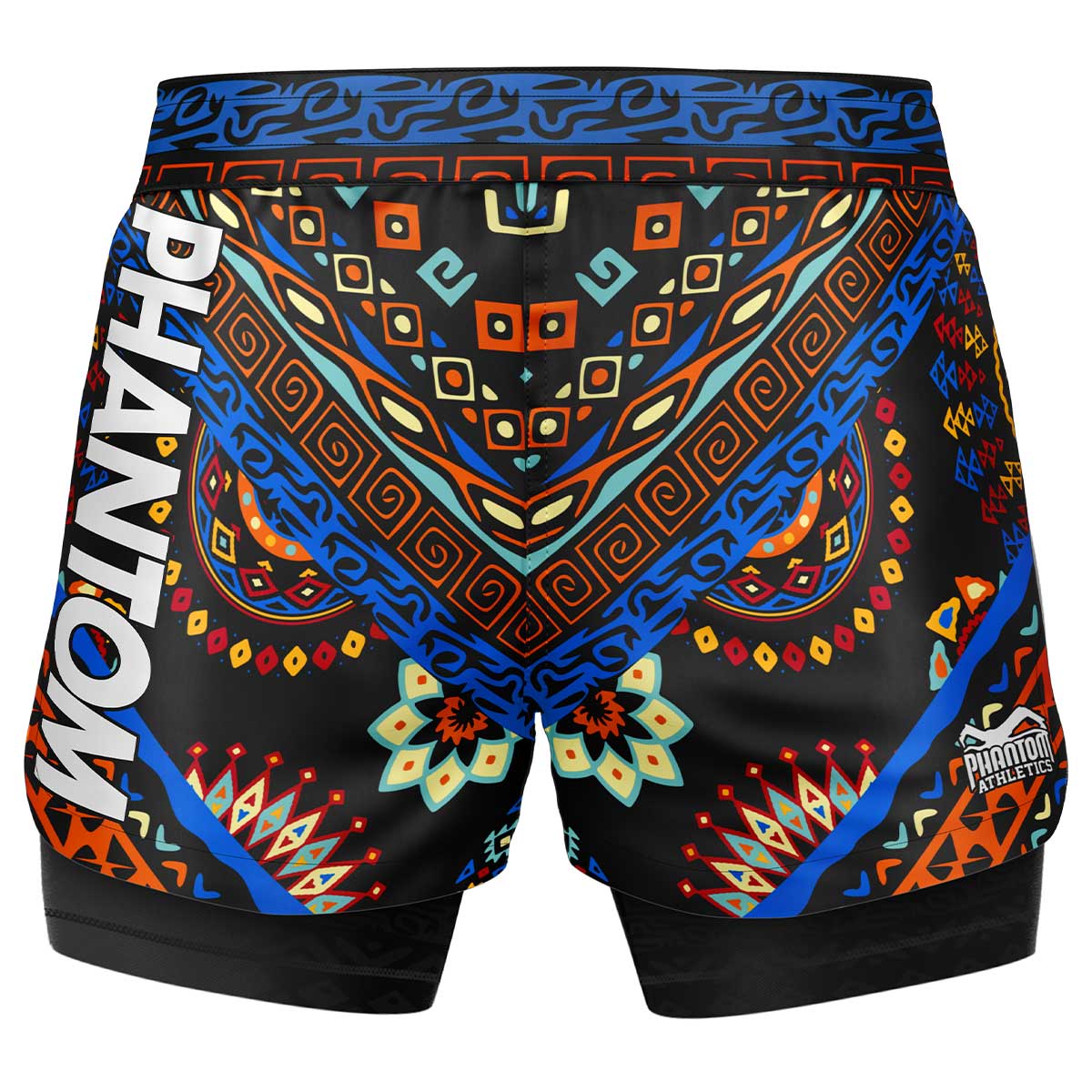 Phantom Fightshorts Fusion 2in1. Ultimative Shorts für deinen Kampfsport mit integrierter Compression Shorts. Ideal für MMA, BJJ, Ringen, Grappling oder Muay Thai. Im auffälligen afrikanischen bunten Design.