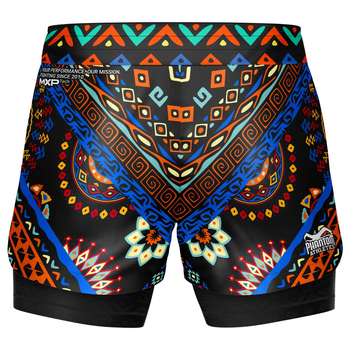 Phantom Fightshorts Fusion 2in1. Ultimative Shorts für deinen Kampfsport mit integrierter Compression Shorts. Ideal für MMA, BJJ, Ringen, Grappling oder Muay Thai. Im auffälligen afrikanischen bunten Design.