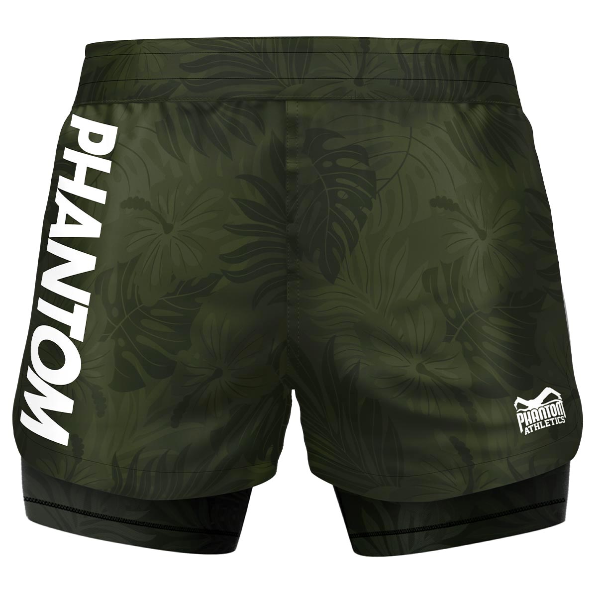 Phantom Fightshorts Fusion 2in1. Ultimative Shorts für deinen Kampfsport mit integrierter Compression Shorts. Ideal für MMA, BJJ, Ringen, Grappling oder Muay Thai. Im  grünen Dschungel Design.