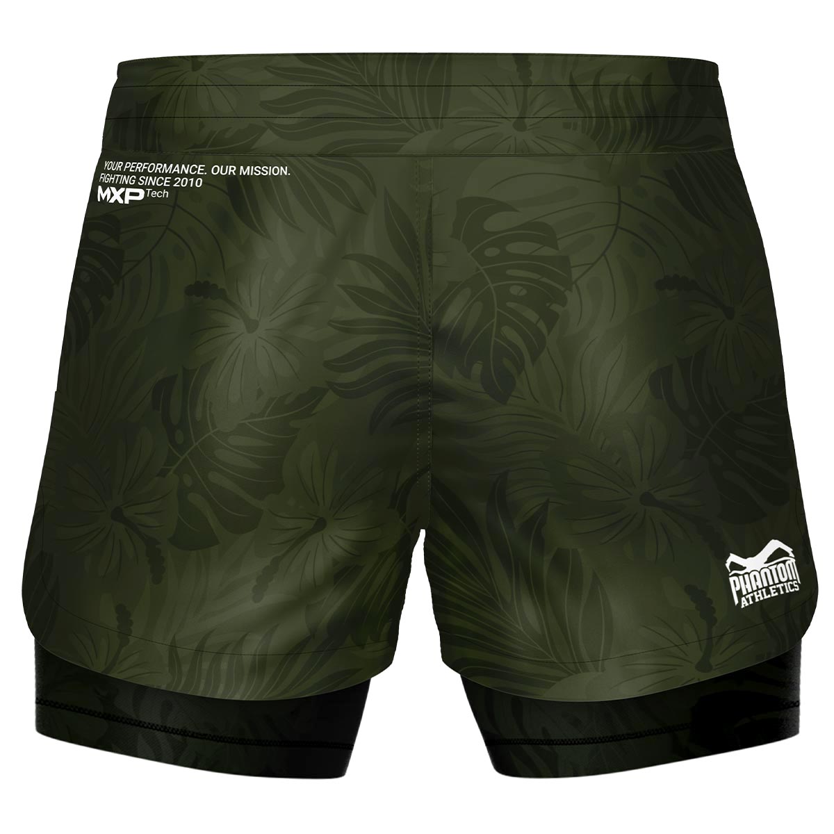 Phantom Fightshorts Fusion 2in1. Ultimative Shorts für deinen Kampfsport mit integrierter Compression Shorts. Ideal für MMA, BJJ, Ringen, Grappling oder Muay Thai. Im  grünen Dschungel Design.