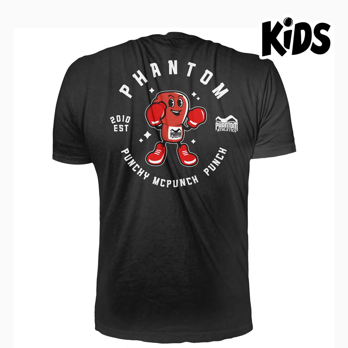 Kinder T-Shirt Punchy Schwarz von Phantom Athletics, perfekt für junge Kampfsportfans. Hergestellt aus hochwertigen Materialien bietet es optimalen Tragekomfort und ein stylisches Design für Alltag und Training.