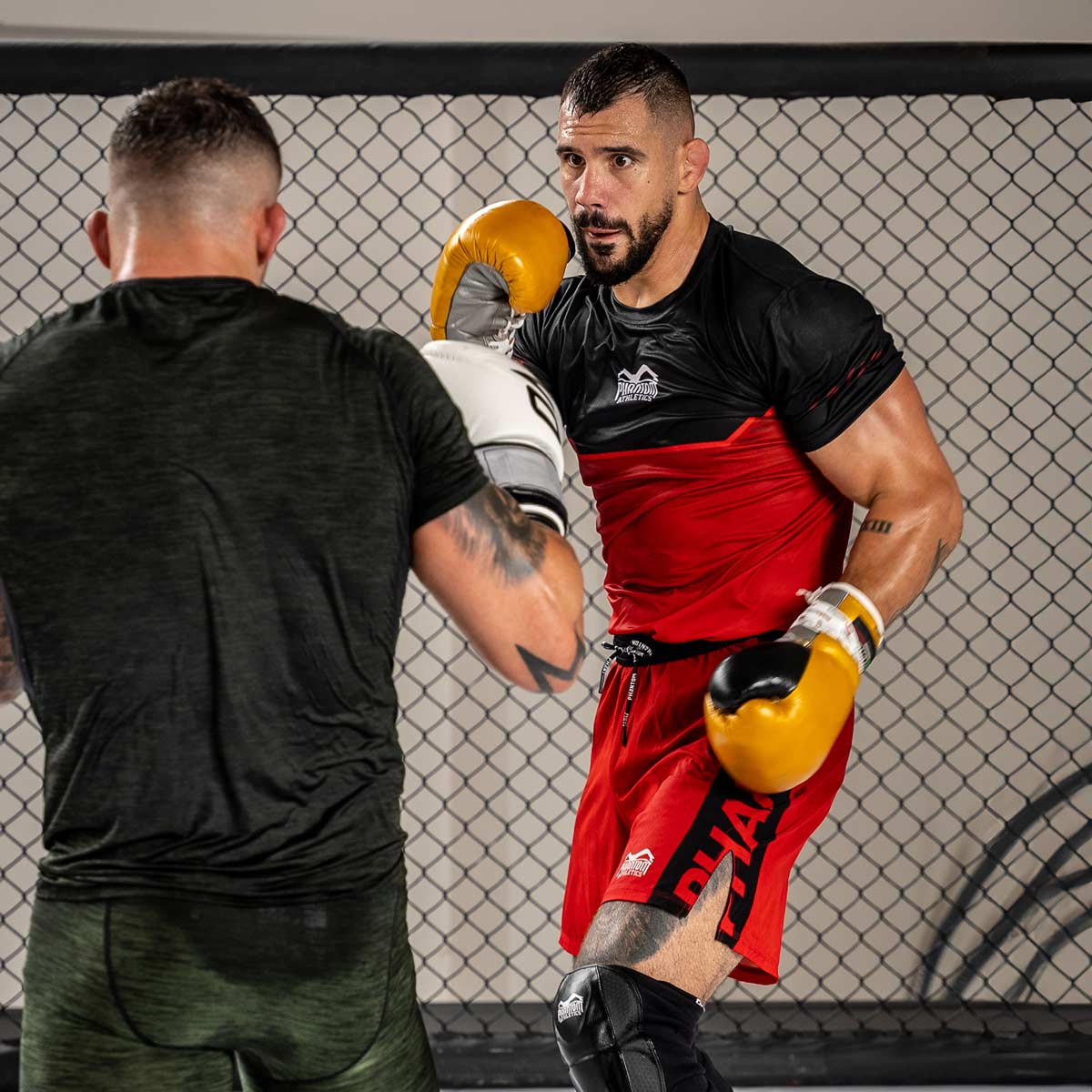 Phantom Athletics Fightshorts Evo Apex Red, ideal für MMA, Muay Thai und Grappling. Langlebiges Material und ergonomisches Design bieten optimale Bewegungsfreiheit im Training.