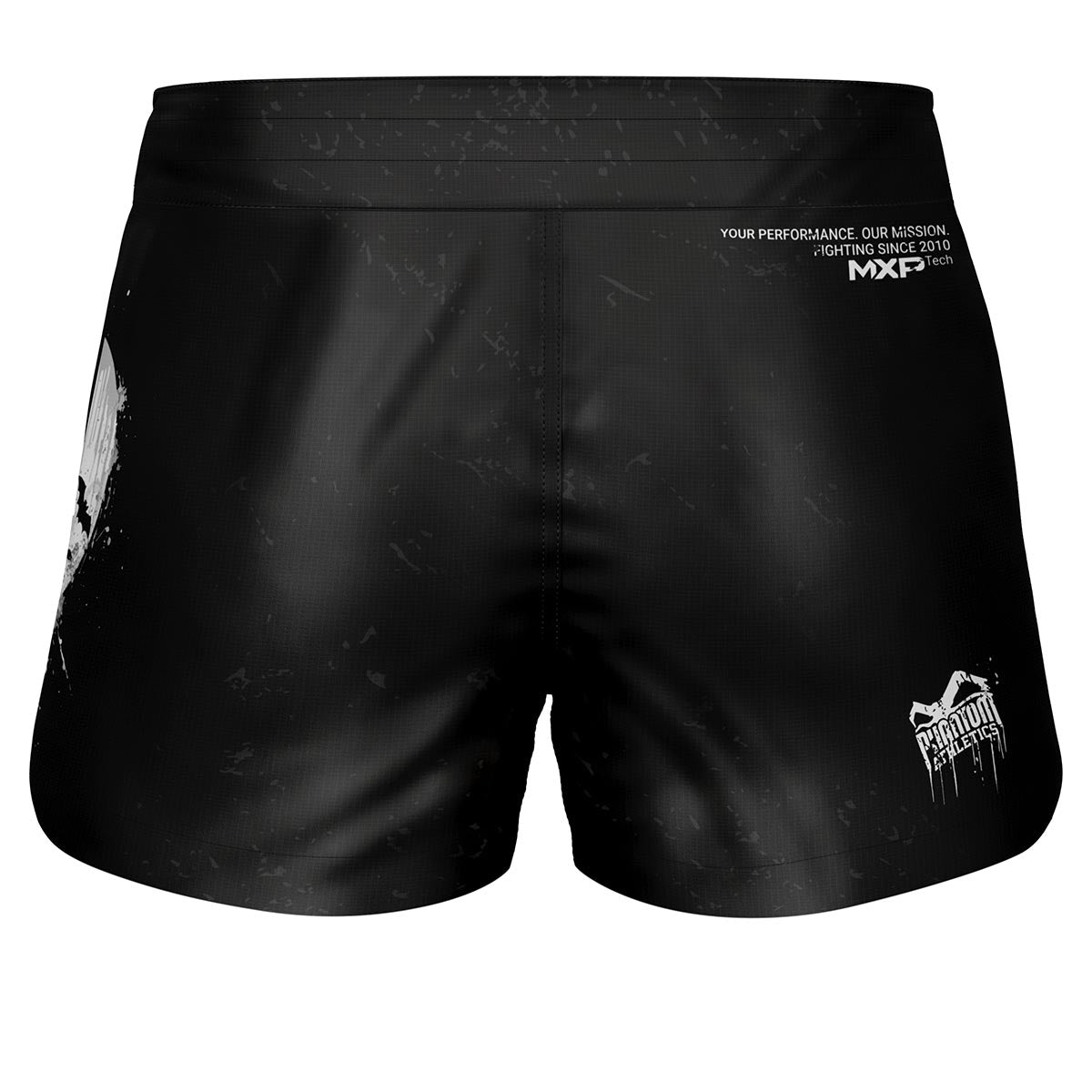 Elastische FUSION-R Pumpkill Fightshorts – Schwarz-graue Ripstop-Fightshorts mit verstellbarem Kordelzug, ideal für MMA, Muay Thai, BJJ und andere Kampfsportarten.