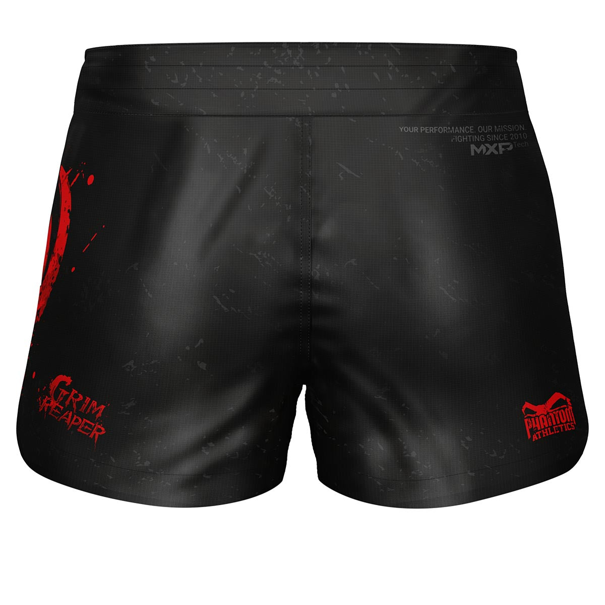 Detailansicht der FUSION-R Reaper Fightshorts von Phantom Athletics, konzipiert für intensives Training mit atmungsaktivem, reißfestem Material und athletischem Schnitt für volle Flexibilität und Komfort.