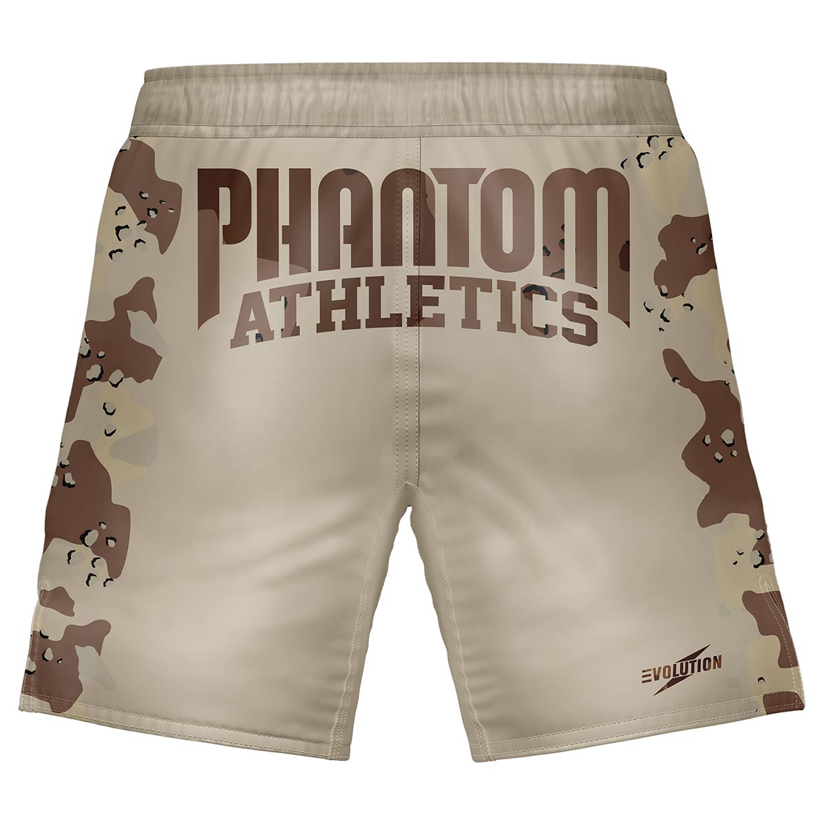 Evo Warfare Sand Camo Fightshorts von Phantom Athletics, speziell für anspruchsvolle Kampfsportler. Perfekt für intensives Training und Wettkämpfe im Kampfsport.