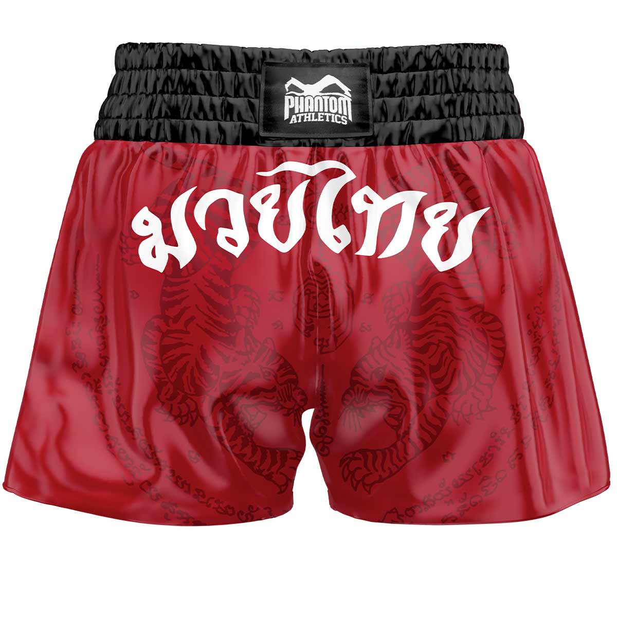 Die Phantom Muay Thai Shorts SAK YANT in rot. Oldschool Satin Stoff mit traditionellem Tiger Design verleiht dir original Thailand Feeling. In gewohnter Phantom Athletics Qualität. Ideal für dein Thaibox Training und den Wettkampf.