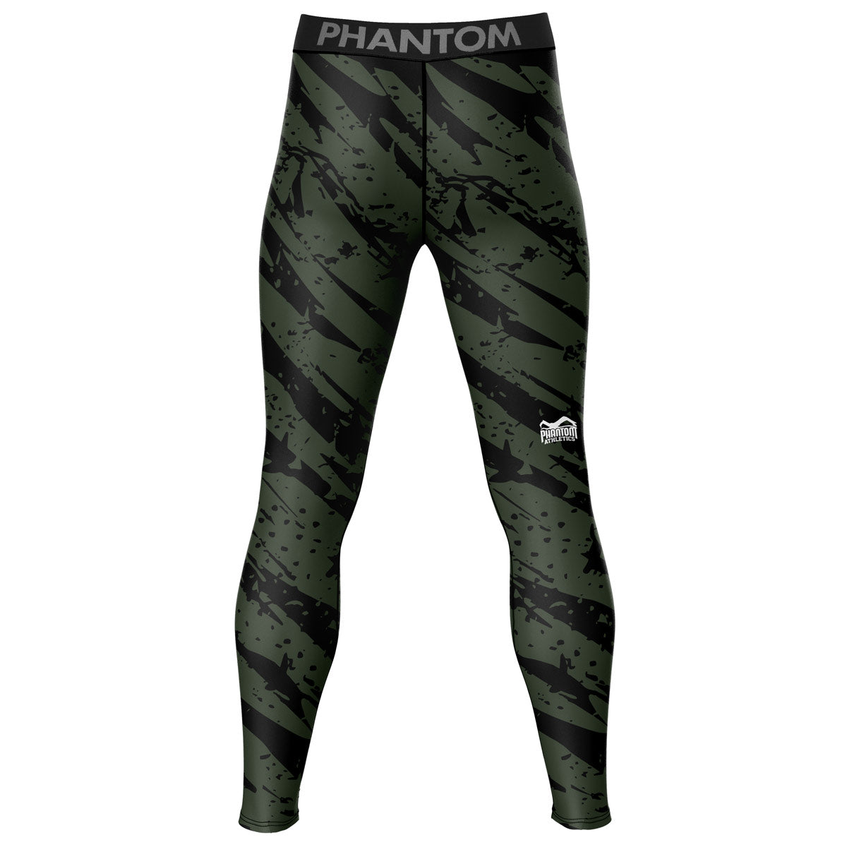 Lange Compression Tights von Phantom für deinen Kampfsport. Überragende Qualität, Passform und Komfort. Perfekt für MMA, Grappling, Muay Thai, BJJ oder auch Ringen. Die beste Kampfsport Legging auf dem Markt. Hier im schwarz grünen Camo Tiger Look.