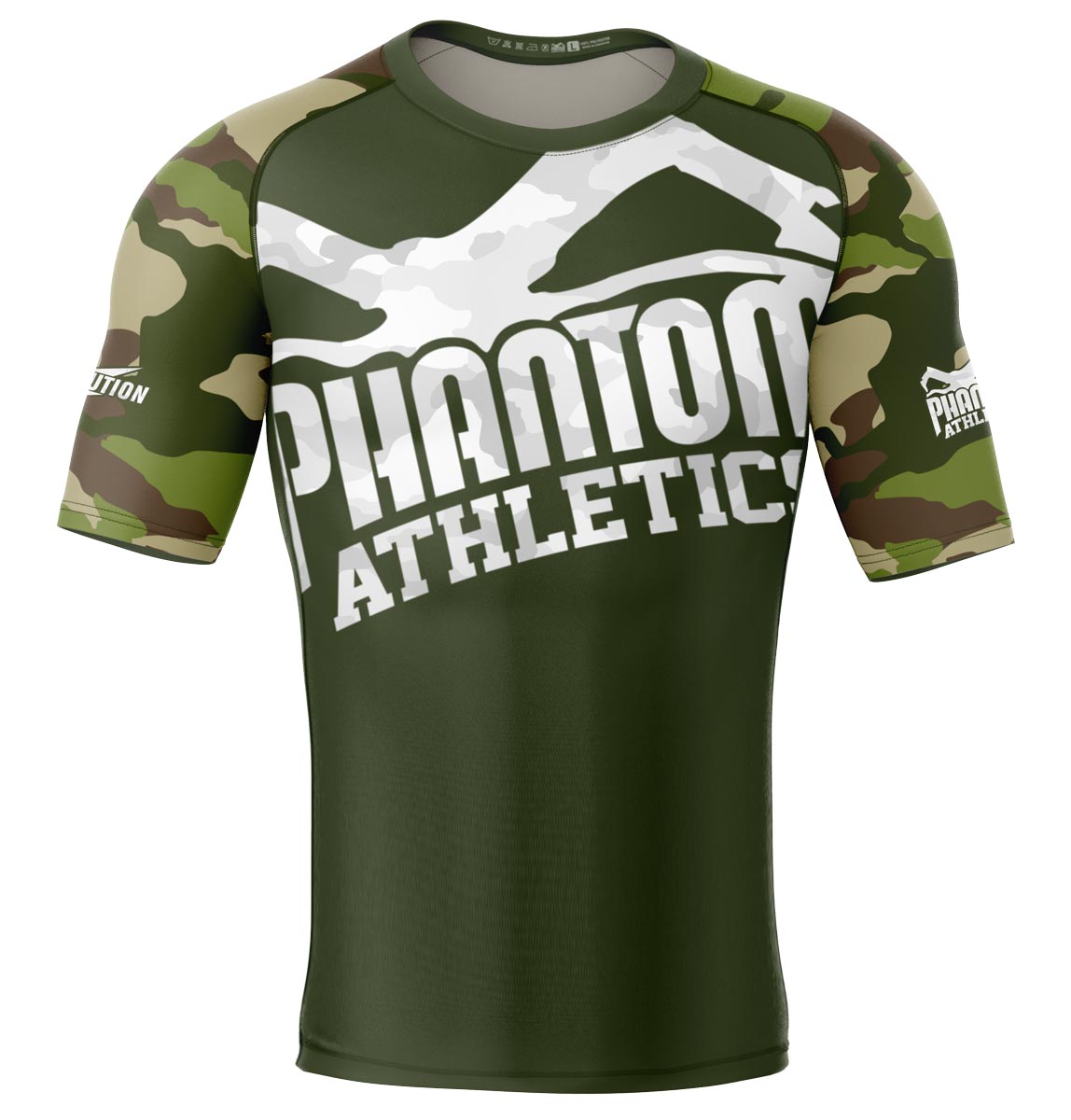 Das Warfare Woodland Camo Rashguard von Phantom Athletics bietet optimalen Schutz und hohe Strapazierfähigkeit für intensives MMA- und BJJ-Training. Mit seiner Kompressionspassform und dem atmungsaktiven Material sorgt es für Bewegungsfreiheit und hält den Körper trocken.