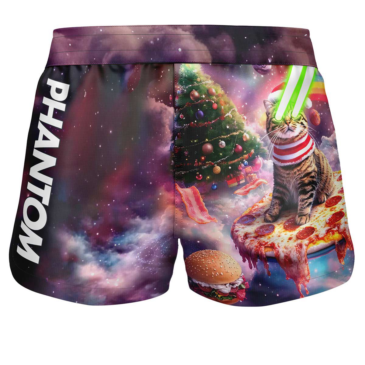 Phantom Athletics Fightshorts Fusion-R - Christmas Pizza Laser Eye Cat für MMA und Kampfsport.
Diese Shorts bieten maximale Bewegungsfreiheit und ein einzigartiges Design mit einer Laser-Eye-Katze, Weihnachtsdetails und Pizza-Motiven. Perfekt für Training und Wettkampf.