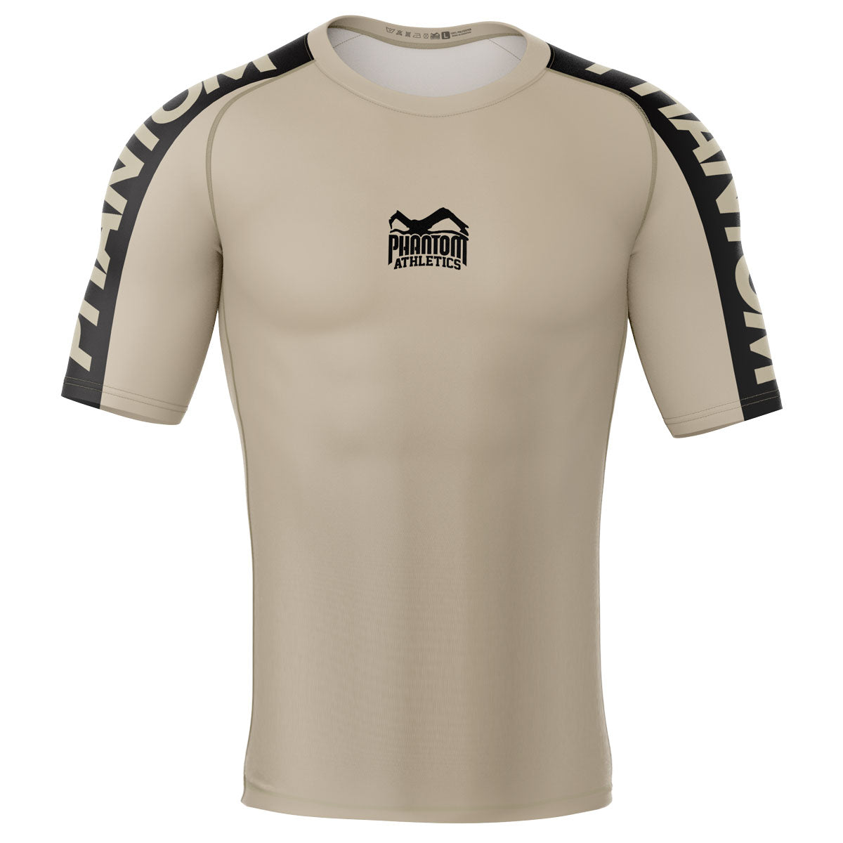 Phantom Rashguard für deinen Kampfsport. Eng anliegendes Kompressionstop für MMA, BJJ, Ringen, Muay Thai und andere Fight Sportarten. Perfekte Verarbeitung, Tragekomfort und Performance. Ideal für Training und Wettkampf. Hier im Sand farbenen Apex Design.