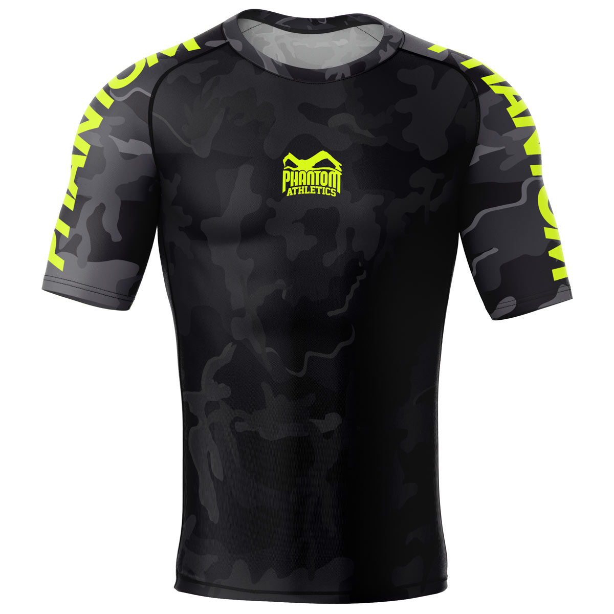 Phantom MMA Rashguard für deinen Kampfsport. Perfekt geeignet für MMA, BJJ, Ringen, Muay Thai und Boxen. Überragende Qualität und Tragekomfort vom Marktführer. Hier im schwarz/neon Camo Look. 